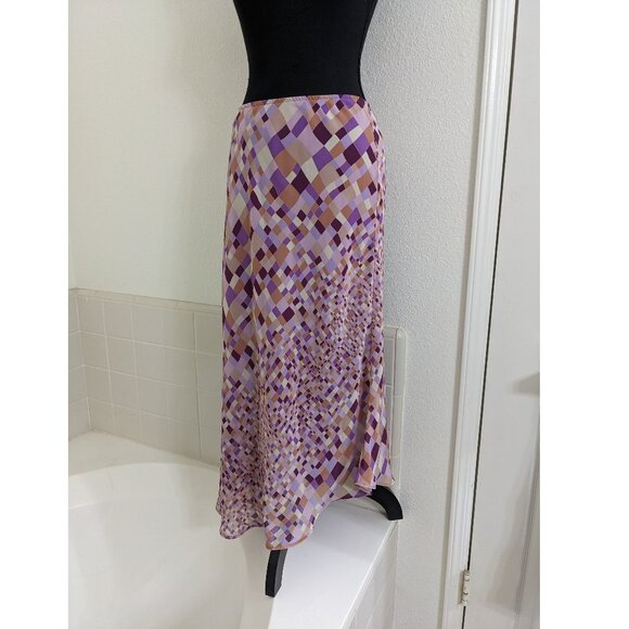 Express Purple Geometric Print Midi Slip Skirt - Size M - Picture 1 of 6